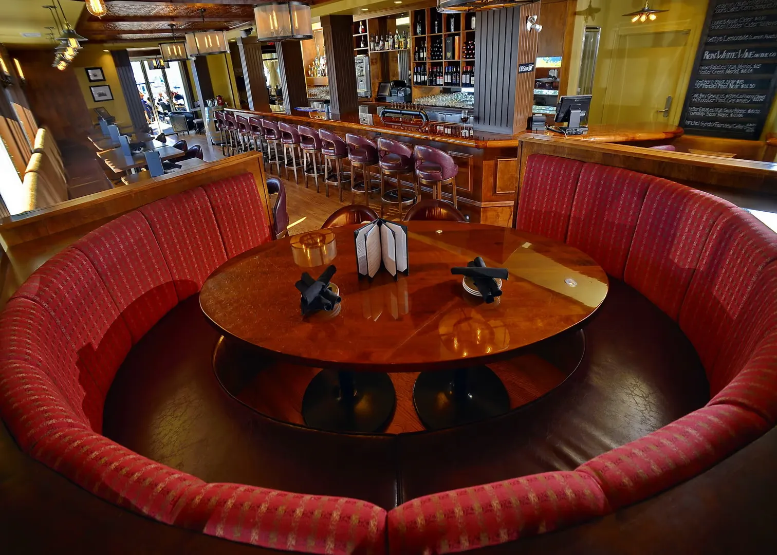 Round booth seating in the renovated Eldorado Lounge