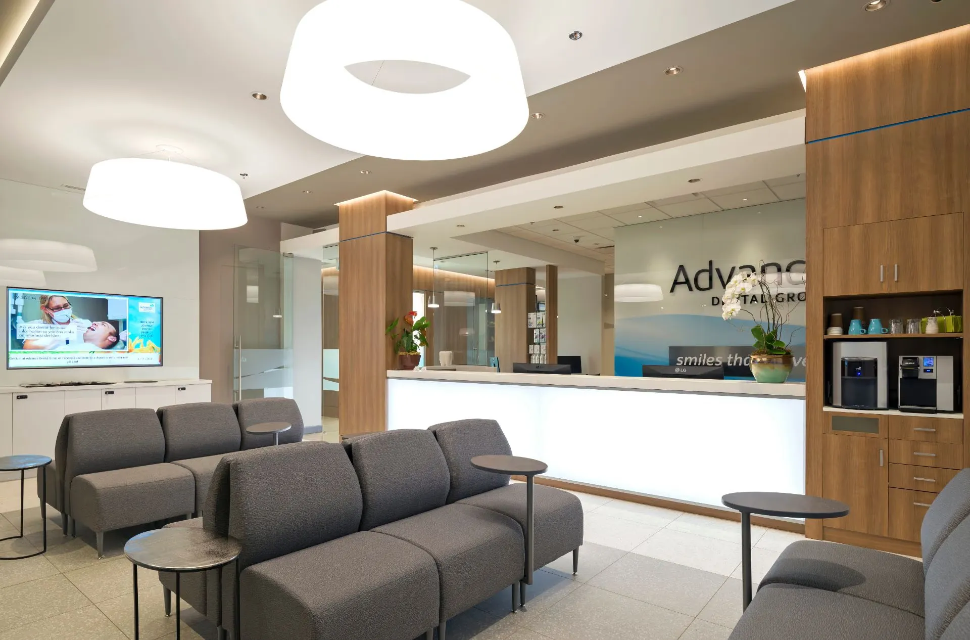 Reception area of Advance Dental Group in Kelowna, built by Chriscan Construction