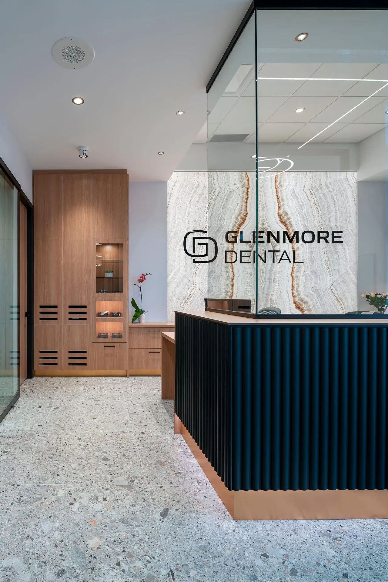 Double-height reception at Glenmore Dental
